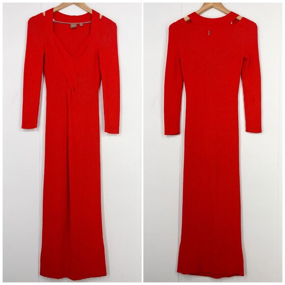 Boss by Hugo Boss Famelina Ribbed Cutout Bodycon Dress Thick Knit Size XS Orange - Picture 15 of 15